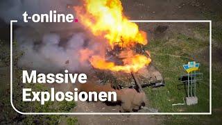 FPV-Drohnen greifen an: Dreifach-Explosion an T-90-Panzer