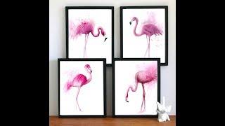 Flamingo painting with watercolor. Demonstration of the process.