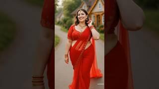 AI Created the Most Beautiful Desi Bride in a Red Chiffon Saree  | Bridal Look 2025  #YouTubeShorts