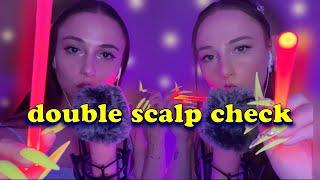 CHECKING FOR BUGS  with my TWIN  ASMR scalp check + fluffy mic attention 