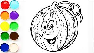 Dibuja y Colorear  Una Sandia Kawaii - Aprende a Dibujar Paso a Paso -Dibujos Para Niños / FunKeep