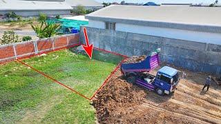 Stunning New Construction: 5-Ton Dump Truck Unloads Soil While a Small Bulldozer Gets to Work!