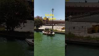 Tourist woman rowing the boat for his two men friends  #tourist #boating #plazadeespaña