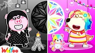 Wolfoo Plays Pink vs Black Challenge with Wednesday - Playhouse for Kids  @WolfooCanadaKidsCartoon