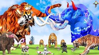 10 Mammoth Elephant Cow vs 10 Giant Tiger vs Elephant Zombie Attack Cow Baby Saved by Woolly Mammoth