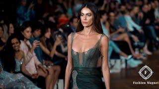 Paris Fashion Week model catwalking in slow motion part 16 Green  Dress