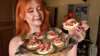 ASMR Baking Strawberry Cheesecake Cookies  (Close Whisper, Fire Crackling)