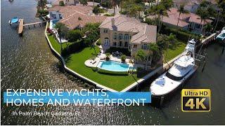 Expensive Yachts, Homes and Waterfront property in Palm Beach Gardens, Florida - Aerial footage [4K]