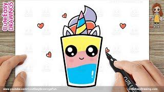 How to Draw a Cute Rainbow Unicorn Ice Cream Milkshake – Easy Step by Step for Kids!