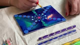 98 - Epoxy Resin art, Mandalas & Glitter - DOT art experiment.  Galaxy inspired "Tron"