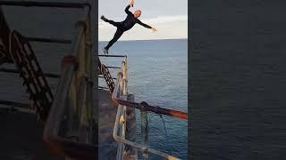 Jumping of Jetty with Umbrella