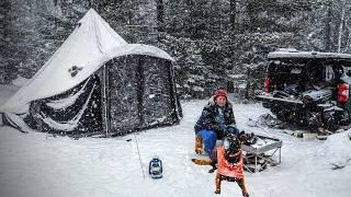 Hot Tent Winter Camping in a Blizzard | Michigans Upper Peninsula