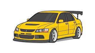 How to draw a MITSUBISHI LANCER EVOLUTION 9 / drawing mitsubishi evo 8 2006 car