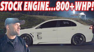 DRAG RACING THE 800WHP EVO (STOCK ENGINE!)