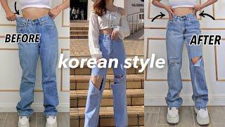 How to TAKE IN the waist of your jeans + Thrift Flip Korean style