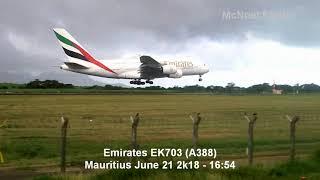 Emirates A380 800 landing in Mauritius