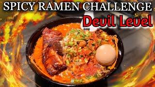 SPICY RAMEN CHALLENGE! Up to DEVIL LEVEL! in KIKANBO, Tokyo Japan. Karashibi Miso Ramen