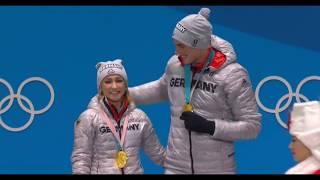 Aljona Savchenko and Bruno Massot-Winning Gold-Pyeongchang 2018 Olympics - Vicotory Ceremony - Pairs