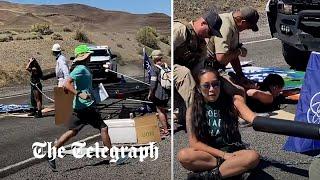 Police ram straight through climate activist blockade in Nevada