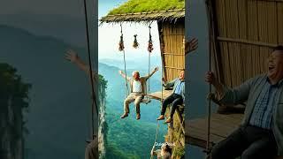 Life on the Edge: Swinging Above the Clouds  #nature #animalart #humanbaby