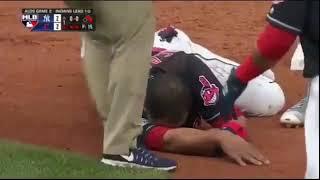 Edwin Encarnacion Ankle Injury GAME 2 ALDS INDIANS VS YANKEES