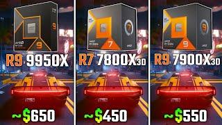 AMD RYZEN 9 9950X vs RYZEN 7 7800X3D vs RYZEN 9 7900X3D | Test in 6 Games