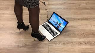 Girl hard crush laptop with high heels