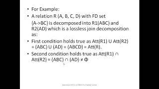 Lossless Join Decomposition and Dependency Preserving Decomposition