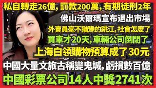 上海白領購物預算成了30元，中國，彩票公司14人中獎2741次，中國大量文旅古稱變鬼城，虧損數百億，，外賣員毫不猶豫的跳江，社會怎麽了，私自轉走26億，法院判了，罰款200萬，有期徒刑2年