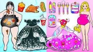 Paper Dolls Dress Up | DIY Fat Wednesday VS Thin Rapunzel CANDY Costumes Dress Up | DIY Barbie Story