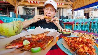 Famous Seafood in Bali!!  Grilled Fish + Shrimp at Jimbaran Beach - Bali, Indonesia!