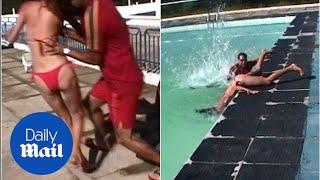 Aduh! Pria Tak Sengaja Melempar Gadis Berbikini ke Kolam Renang - Daily Mail