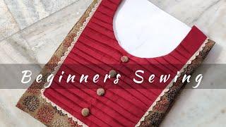 Pleated Kurti Front Neck Design Cutting and Stitching \ Round neck\ Easy Sewing Tutorial