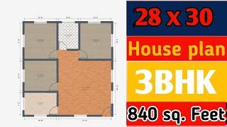 28 x 30 House Plan I 28 X30 GHAR KA NAKSHA I 4 BHK HOUSE PLAN | 840 Sqft House Design  #Shorts