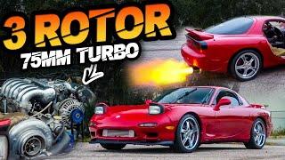 3 Rotor RX7 with 75MM Turbo! Street Drive - Rotary Eargasm! (Backyard Build Breakdown)