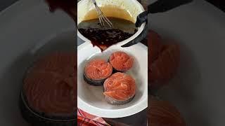 Salmon Steaks medallions with Orange-Ginger marinade  Sizzling on the slate!