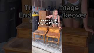 Trash to Treasure Furniture Makeover of Old Telephone Side Tables with Bondo Veneer Repair