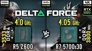 Ryzen 5 2600 vs Ryzen 7 5700x3D in Delta Force | RTX 3080 Ti [ 1080p vs 1440p vs 4K ]