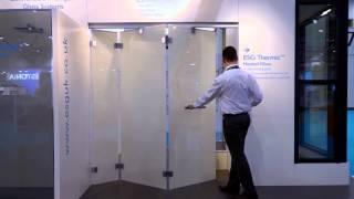 Bi-folding frameless doors from ESG featuring ESG Switchable LCD Privacy Glass