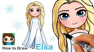 How to Draw Elsa in White Dress Hair Down | Disney Frozen