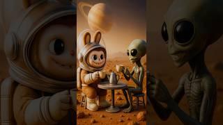 How cute! Labubu is having tea with an alien! 🫖 #meme #funny #labubu #labubusong #alien #ai