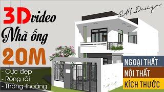 [ Video 3D ] Mẫu Nhà Ống 20M Cực đẹp 2 tầng - Giếng trời