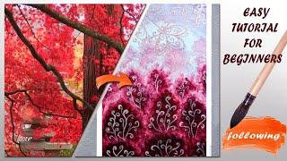 Watercolor painting of red forest easy and step by step▚ Watercolor Tutorial For Beginners