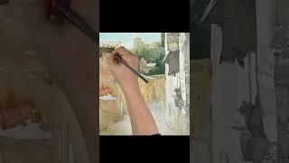 #shorts Basic Landscape Watercolor - Old street (sketch & coloring, Arches rough) NAMIL ART