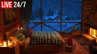  Deep Sleep with Blizzard and Fireplace Sounds | Cozy Winter Ambience and Howling Wind - Live 24/7