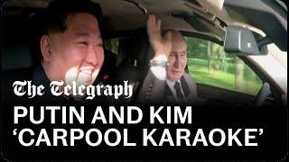 Putin and Kim laugh and chat in front seat footage from limo drive in Pyongyang