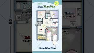 33’× 45’  house plan with car parking, 33 by 45 north facing home plan, 2BHK house design #housemap