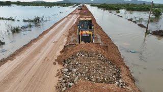 Great Project Road Construction By SHANTUI Dozer and KOMATSU dozer with 12 wheel Dump Truck
