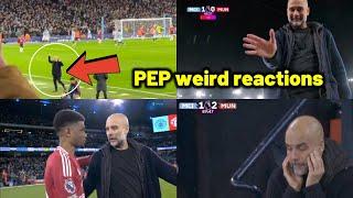 All Pep Guardiola weird reactions to Man United goals vs Man City