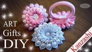 Канзаши. Красивая Art резинка для волос и брошь. Рукоделие. МК. DIY. Hand Made. Art. Kanzashi.